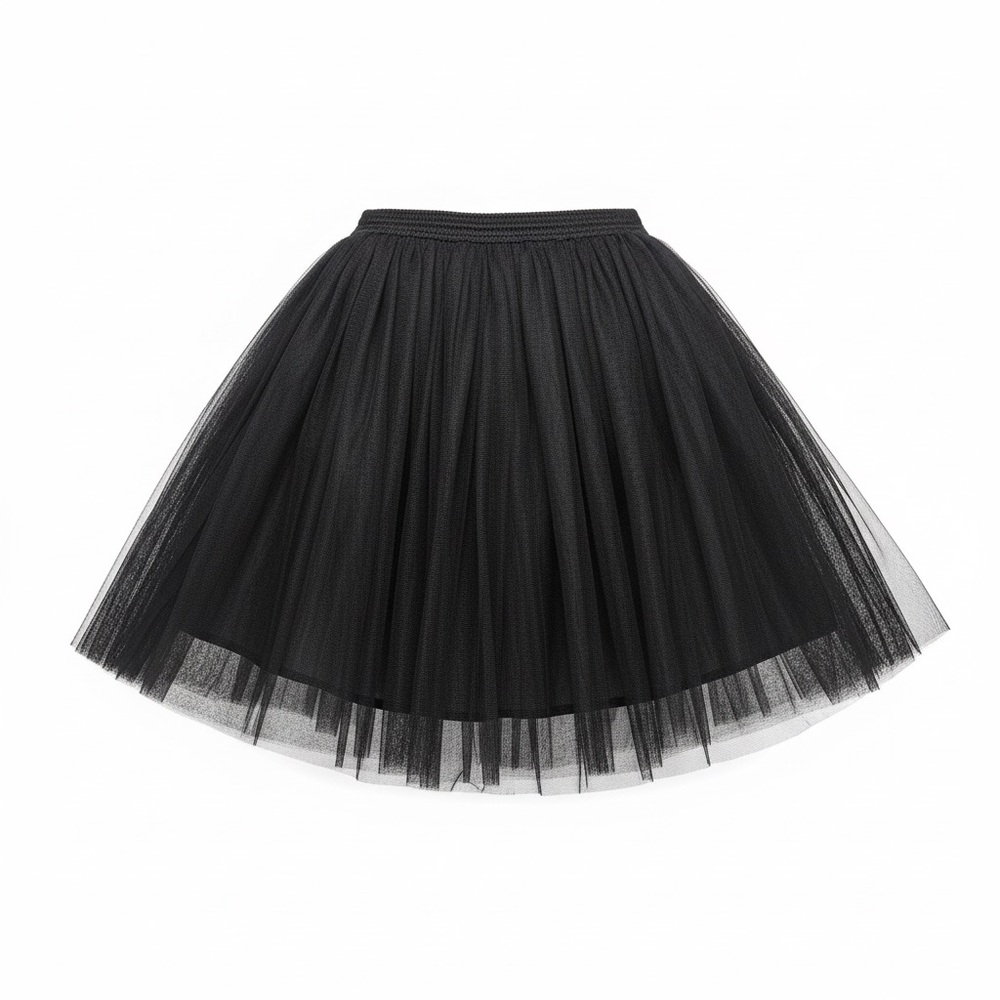 Miss Avenue Black Sheer Tulle Mesh Flare Knee Skirt Lined Fairy Whimsy Goth